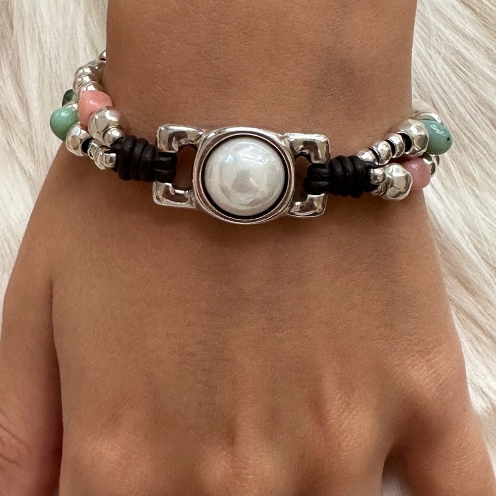 UNO de 50 sterling Silver real Pearl Turquoise Coral  Bracelet